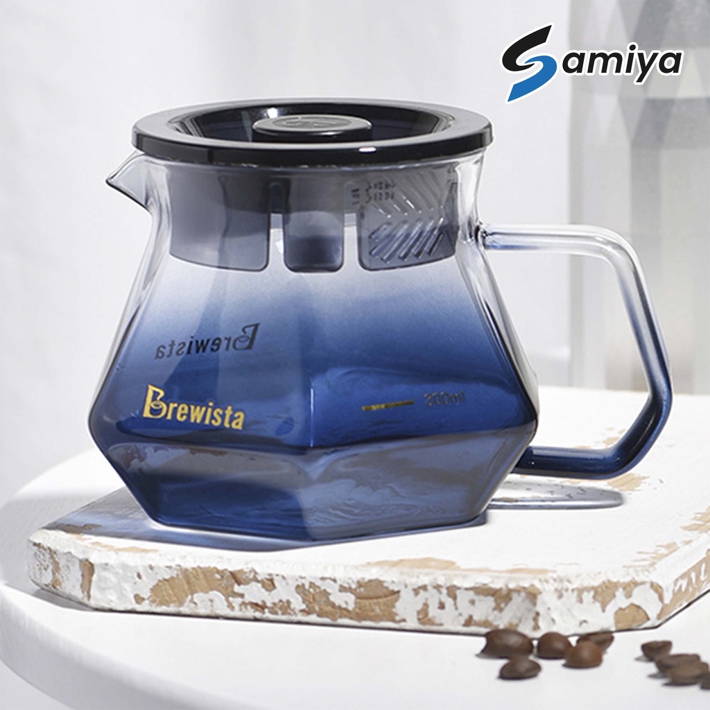 brewista x series glass server 500ml blue shadow clear gilded border / teko server kopi brewista original / coffee server premium