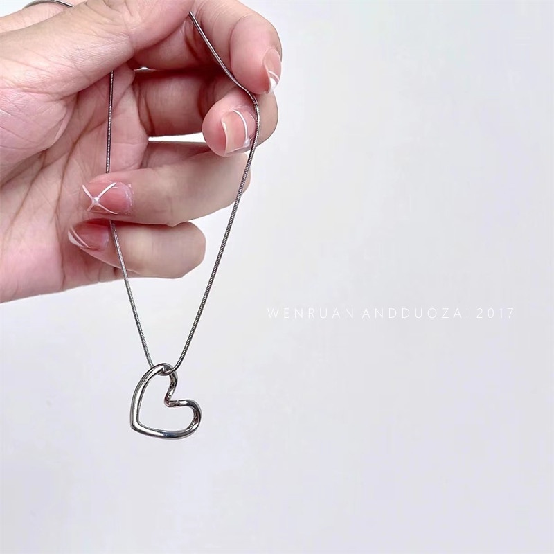 Roselife Perak Minimalis Berongga Memutar Jantung Liontin Kalung Untuk Wanita Gadis Geometris Pesona Kalung Fashion Tulang Selangka Rantai Perhiasan