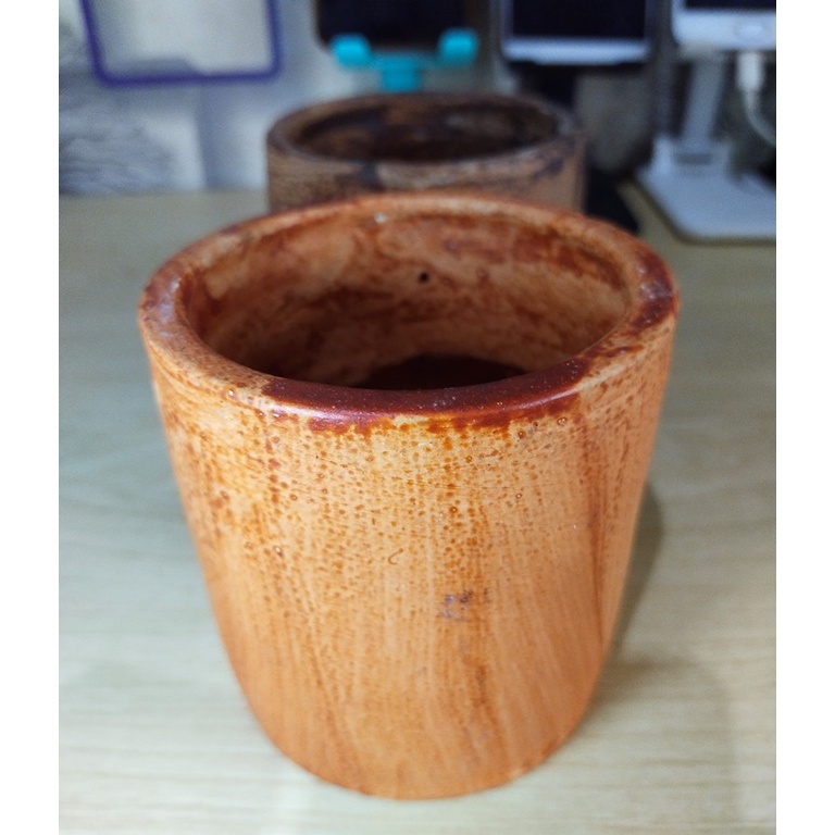 Pot Tanaman Teracota Small Lukis Motif Kayu Coklat
