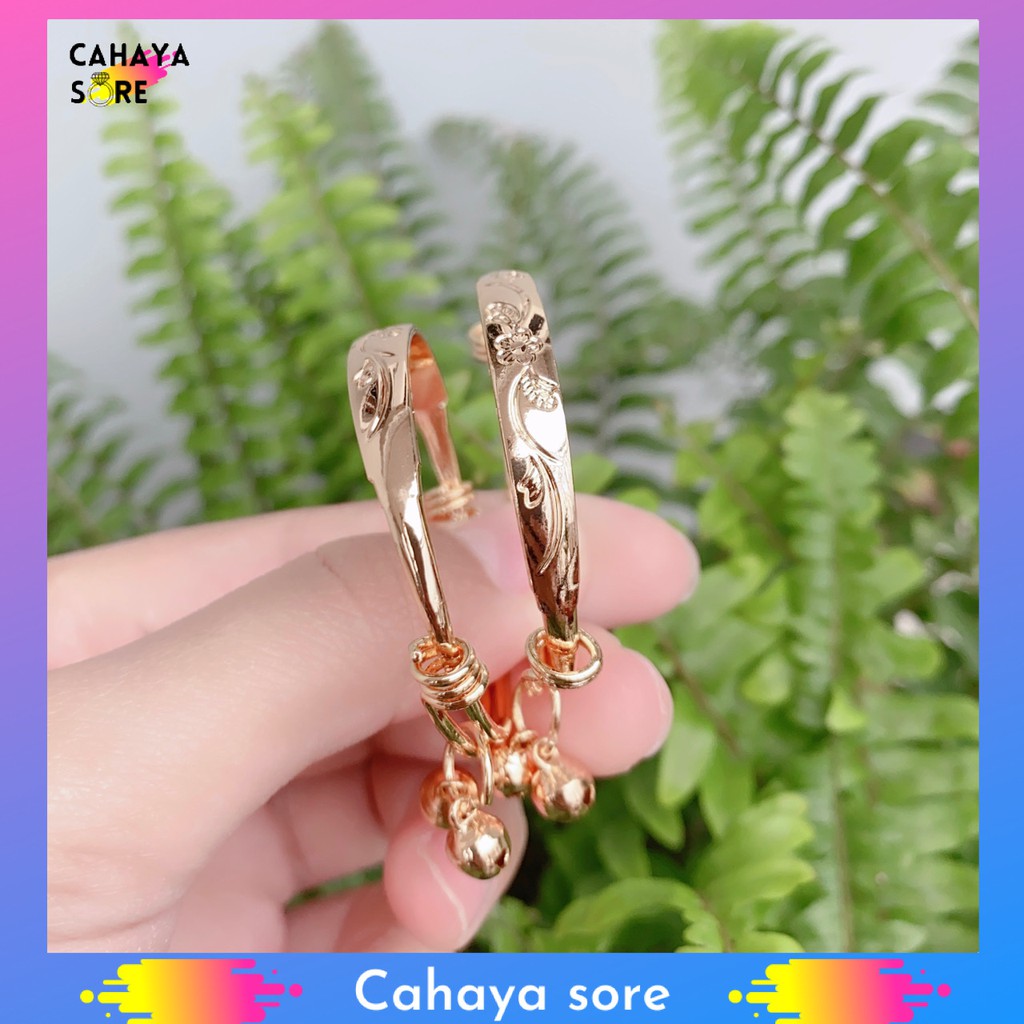 2Pcs Gelang Xuping Gold Gelang Tangan Anak Bayi Model Kerincing GA05