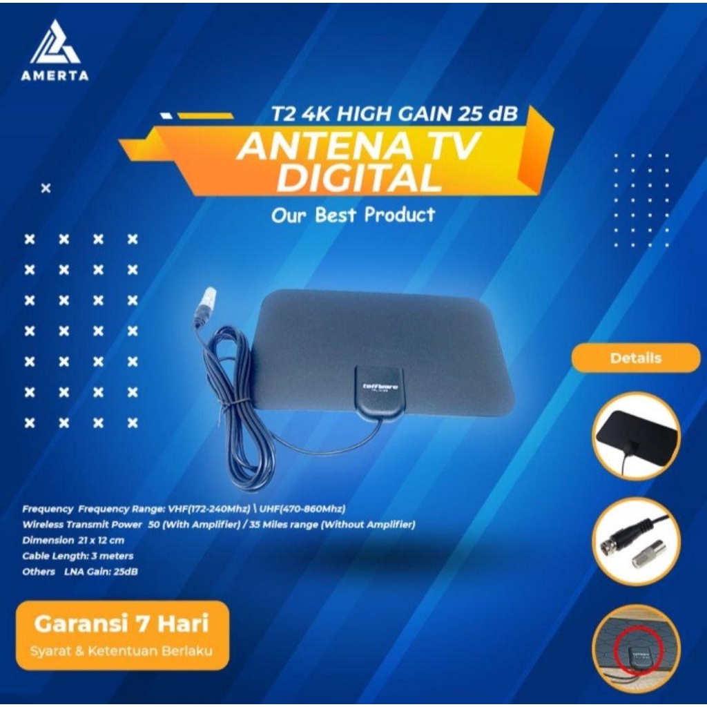 Taffware Antena TV Digital DVB-T2 4K High Gain 25dB