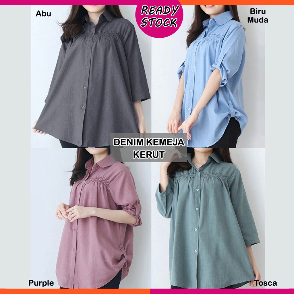 BIGCLO - (COD) LD 116cm Jumbo Katun Denim Oversized Kemeja fit to XXL Bigsize Kemeja Resmi Kantor