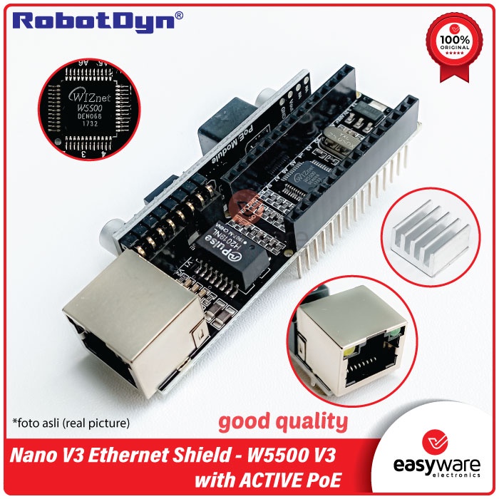 RobotDyn Nano V3 Ethernet Shield W5500 V3 with ACTIVE PoE