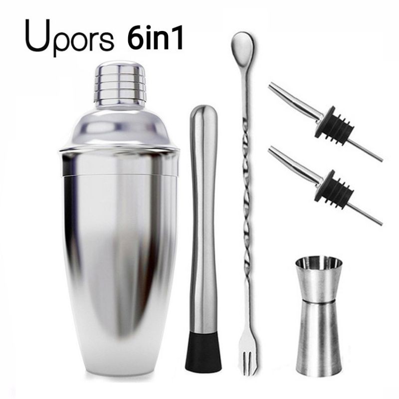 6 in 1 Bartender Drink Bar Cocktail Shaker Stainless Steel Shaker Minuman