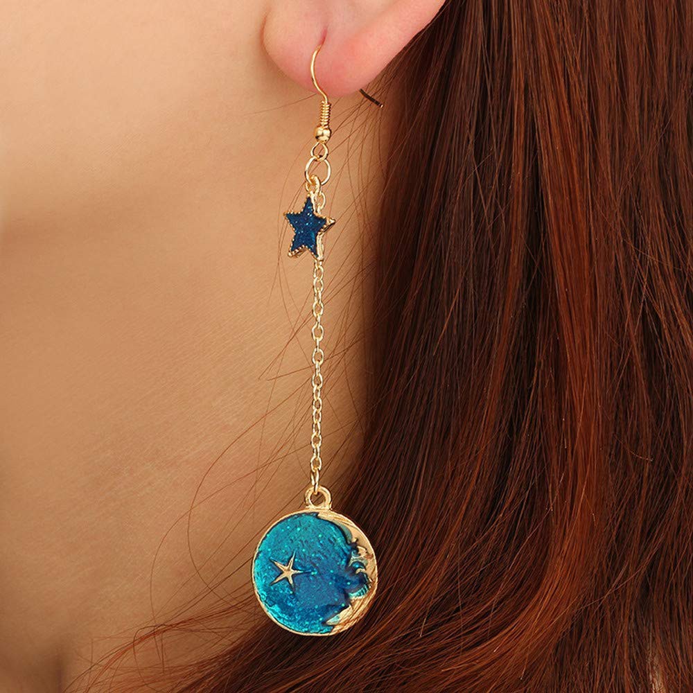 Anting Fashion Hook Earrings Galaxy Crescent Moon Plate Planet