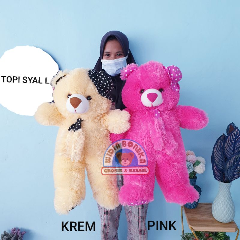 Boneka Beruang Teddy Bear Jojon L / Topi Syal L 55 cm