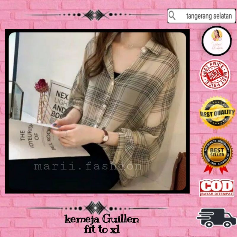 Kem Guilen Oversize / Kemeja Lengan Panjang Motif Kotak-kotak Untuk Baju Atasan Wanita