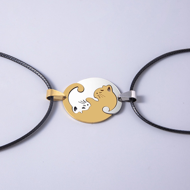 2pcs / Set Kalung Liontin Puzzle Bahan Stainless Steel Untuk Pasangan