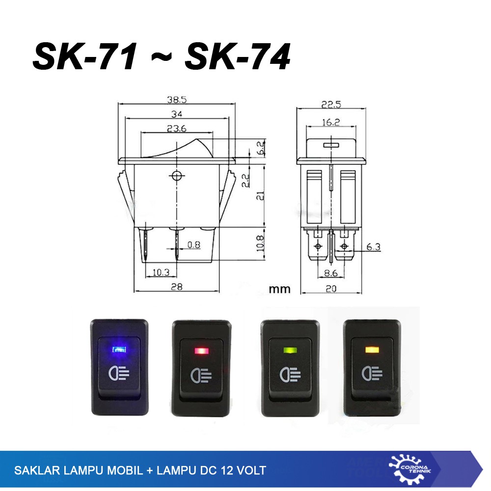 Saklar Lampu Mobil + Lampu DC 12 Volt