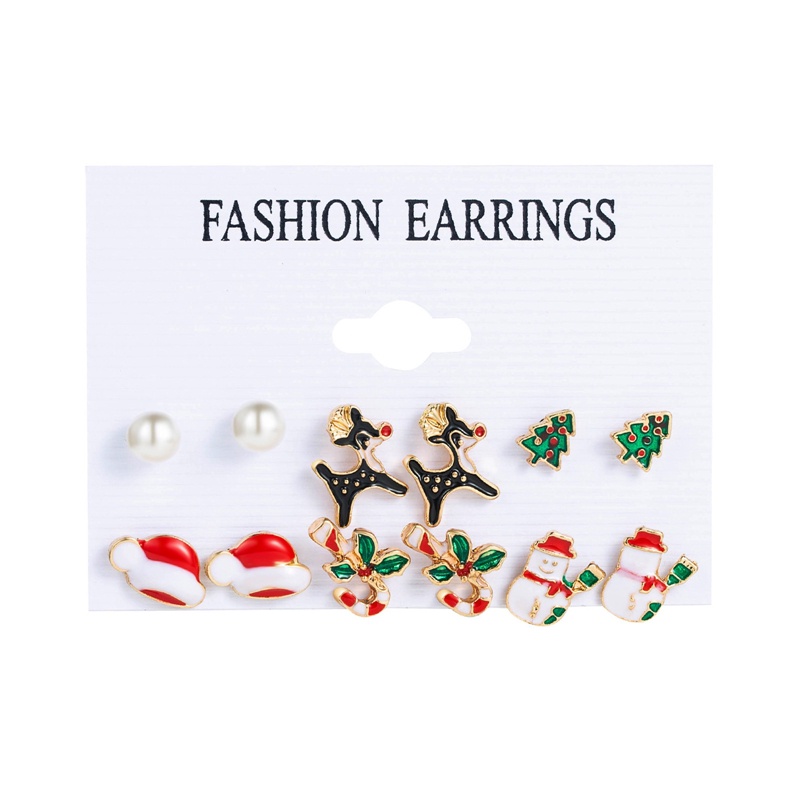 Fancyqube 6 Pasang Anting Desain Pohon Natal Rusa Snowman Santa Claus Untuk Wanita