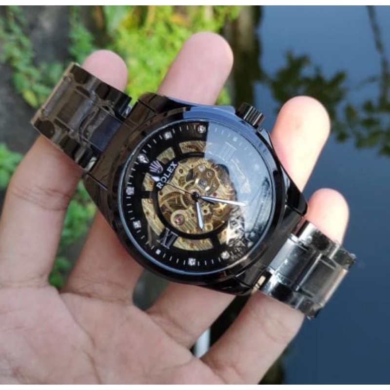 Jam Tangan Otomatis Romawi Tengkorak Skeleton Jam Tangan Tanpa Baterai Terlaris