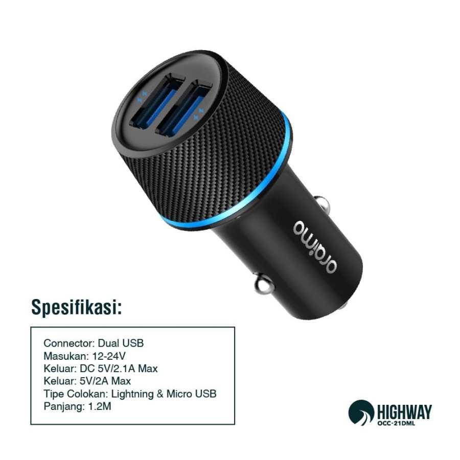 Car Charger OCC-21DML Oraimo Highway MicroLight 2 Ports Quick Fast