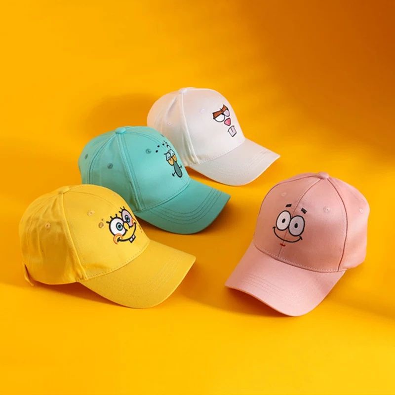 Topi Anak / Balita Bordir Karakter Spongebob / Patrick / Squidward / Sandy / Tuan Crab Baseball Ring Besi Usia 2-10 Tahun