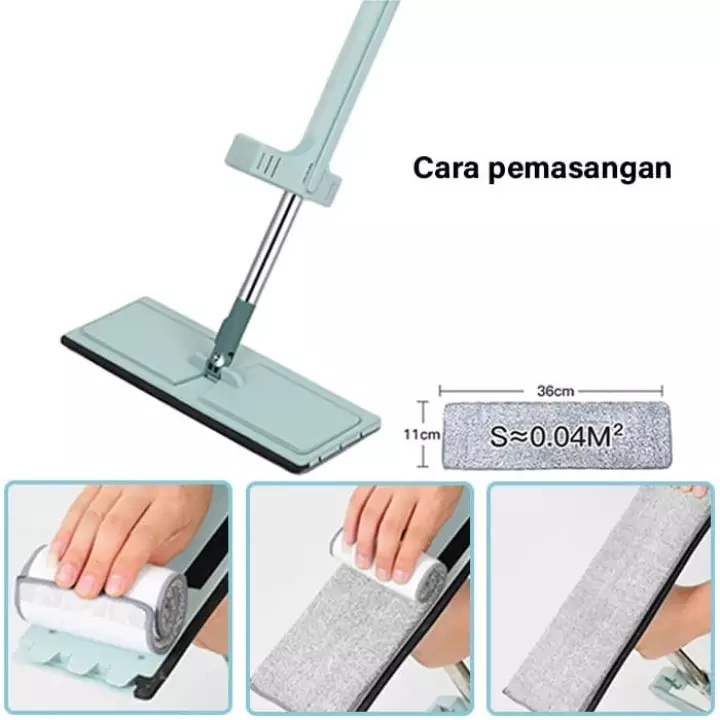 Alat Pel Lantai Standing Flat Mop Pengering Praktis Pel Microfiber / Alat Pel Microfiber Lantai 360 Derajat Standing Cooger Pengering Free Refill Original / Alat Pel Lantai Lipat Pengering Spin Mop Flat Multifungsi dan Praktis