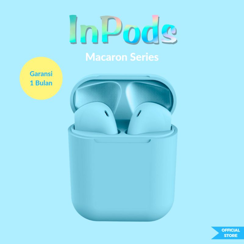 OFFICIAL InPods 12 Blue Headset Bluetooth 5.0 TWS Earphone Android & IOS Wireless Macaron Tanpa Kabe
