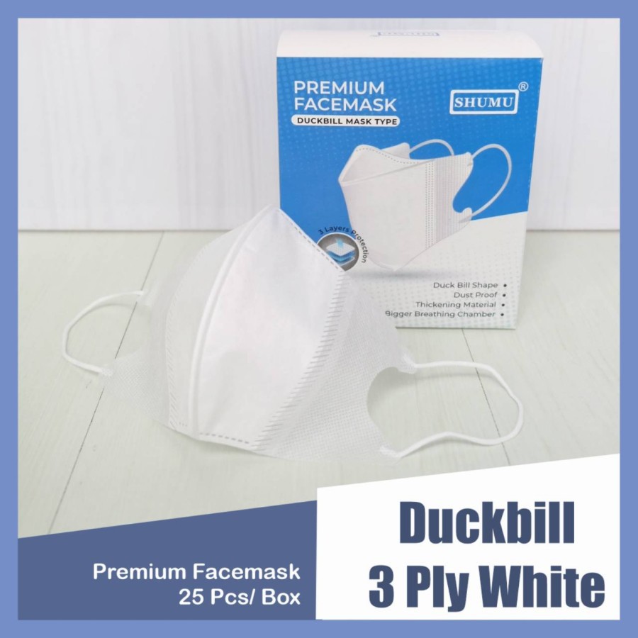 MASKER SHUMU DUCKBILL 3-PLY BLACK &amp; WHITE MIRIP SENSI ISI 25 PCS