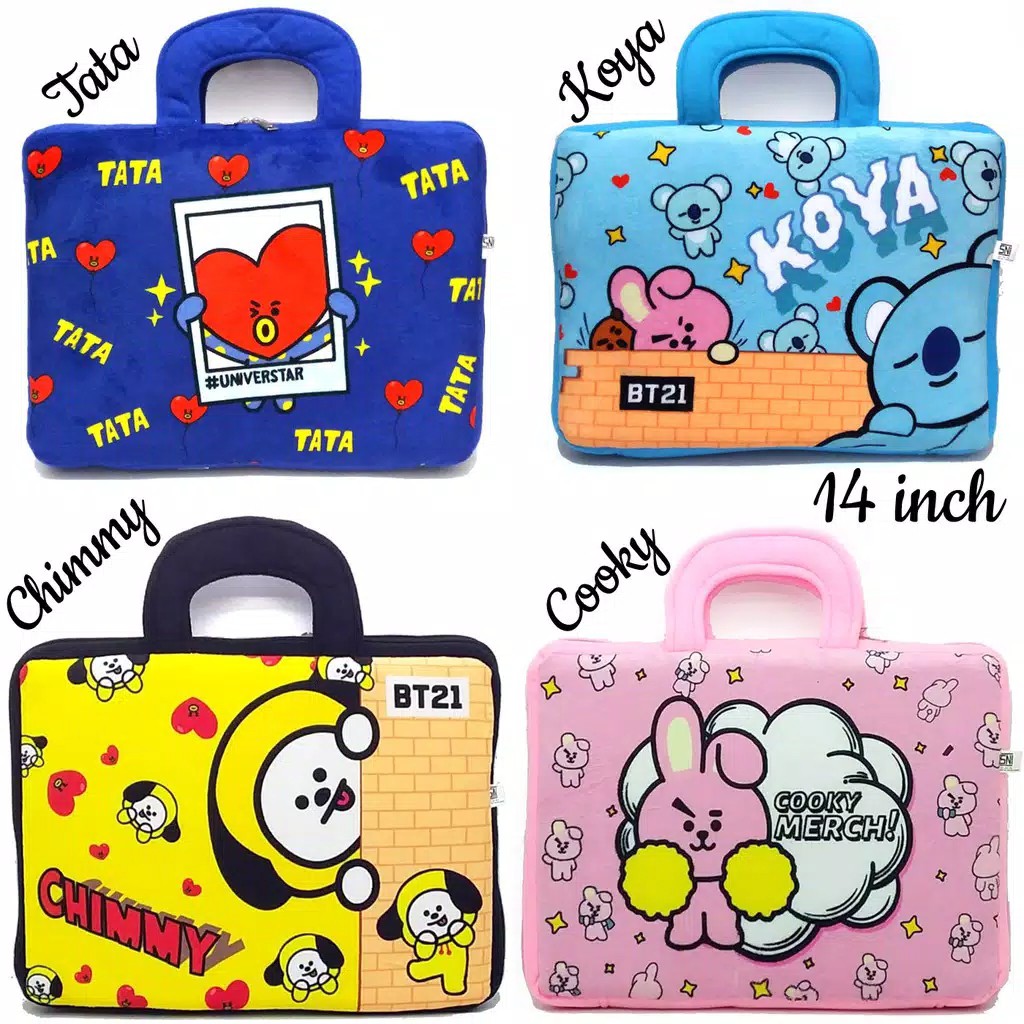Tas Laptop Jinjing / Tas Laptop Selempang / Tas Note book Notebook 14 " Inch Karakter BTS BT21 Kpop