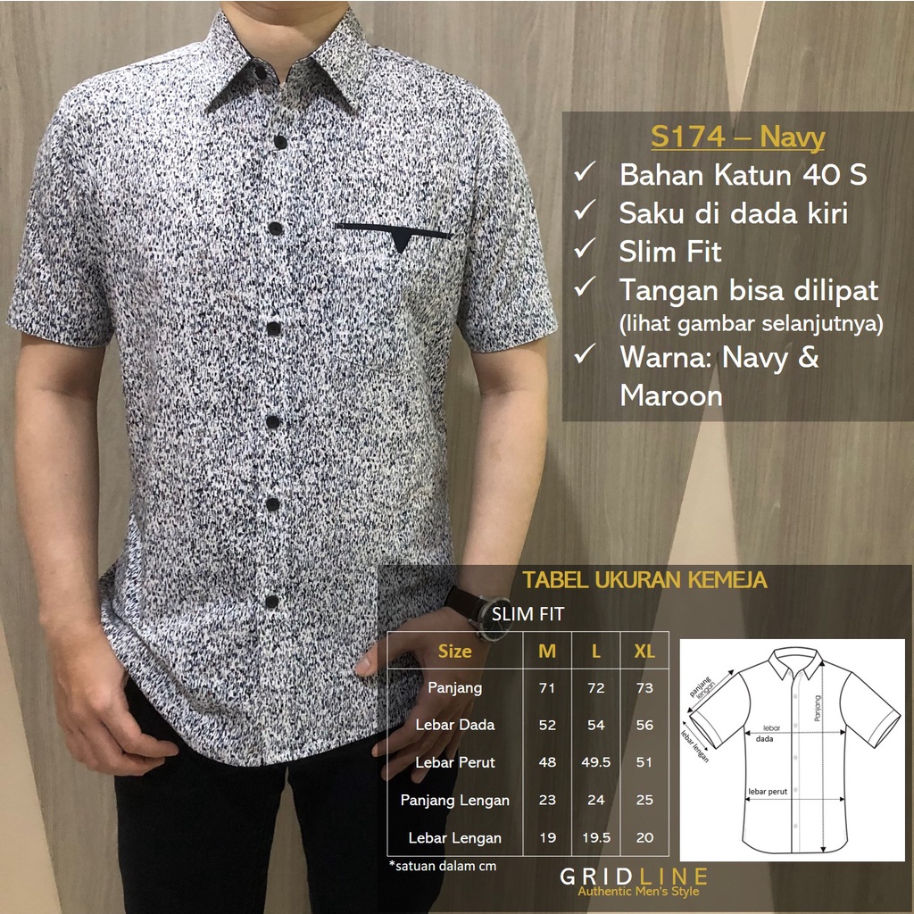 [GRIDLINE Print Series 5] Kemeja Print Pria Lengan Pendek Slimfit FULL KATUN 40s Simple Premium