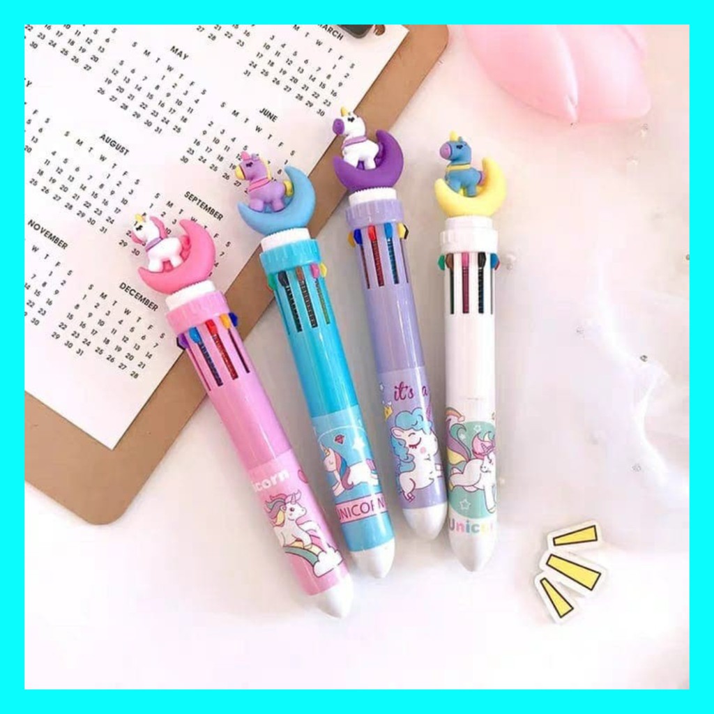 Pulpen 10 Warna Karakter Unicorn Lucu Pen Kuda Imut Warna-Warni COD