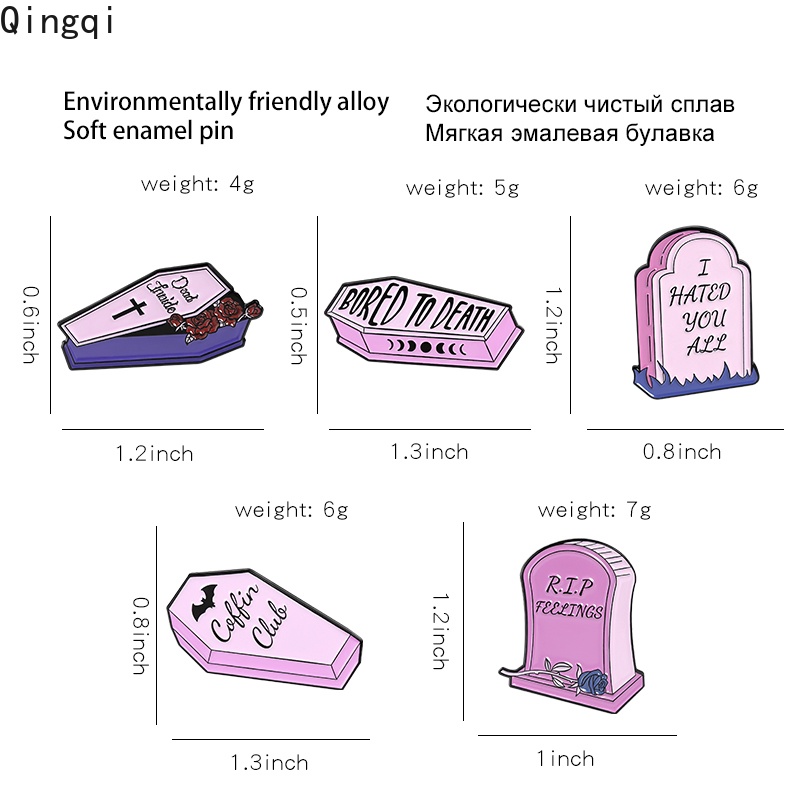 Bros Pin Enamel Desain Kartun Peti Mati Warna Ungu Gaya Punk Untuk Pakaian