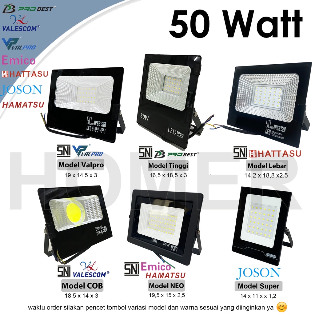 lampu led sorot / tembak / floodlight / outdoor / lapangan COB SMD super terang jarak jauh 50w 50 w 50 watt 50watt valescom valpro emico probest hamatsu hattasu joson ip65 ip66 ip67