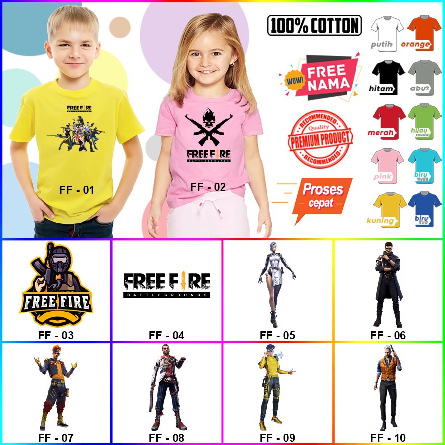 Baju Kaos ANAK DAN DEWASA FREE FIRE COUPLE (FREE NAMA)