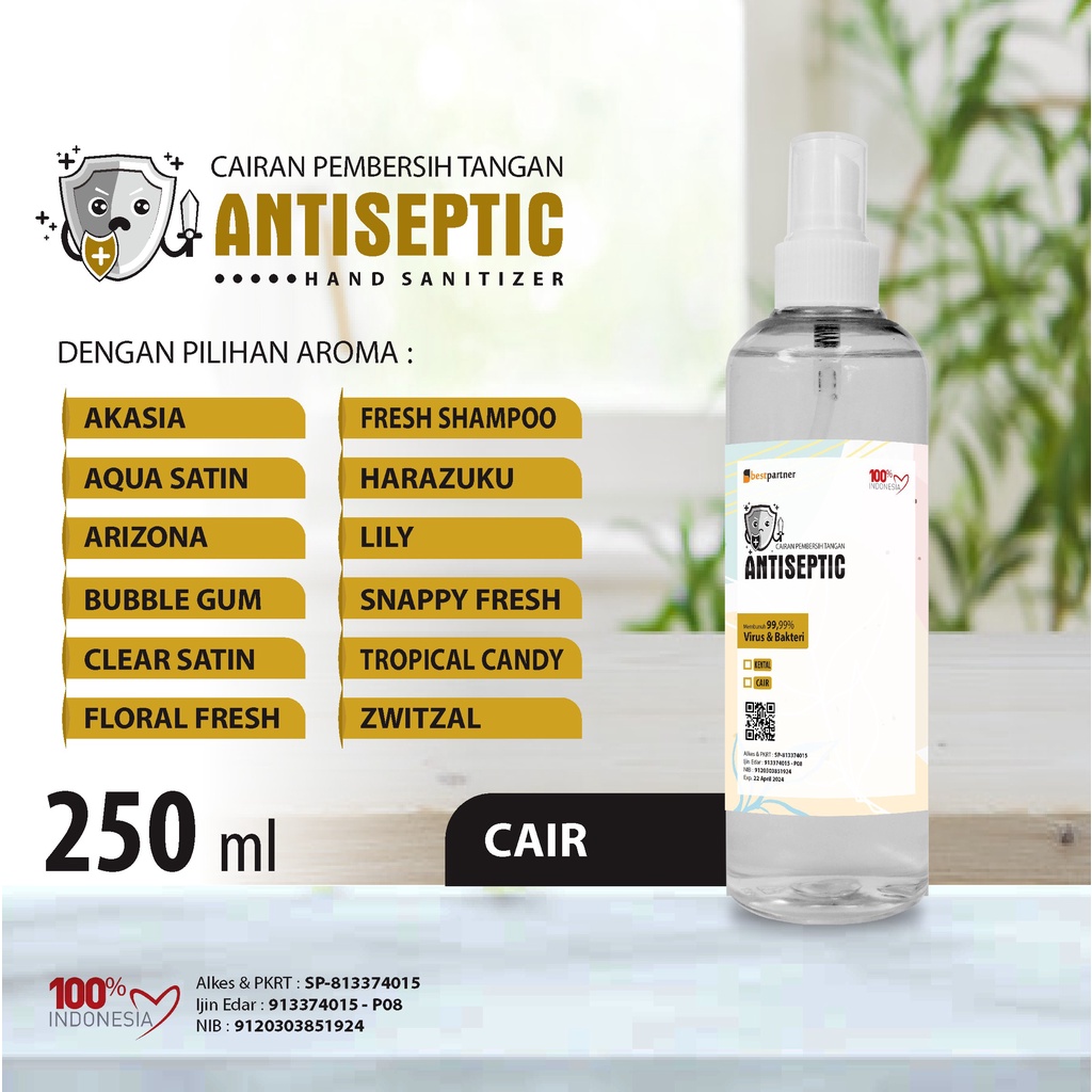Hand Sanitizer Cair Antiseptic  Varian Aroma Segar 250 ml Botol Spray + Free Bubble Wrap