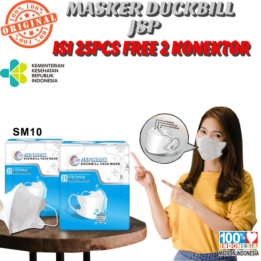 Masker Duckbill/ Masker JSP Duckbill/ Masker Medis JSP Isi 25 PCS FREE 2 KONEKTOR SM10