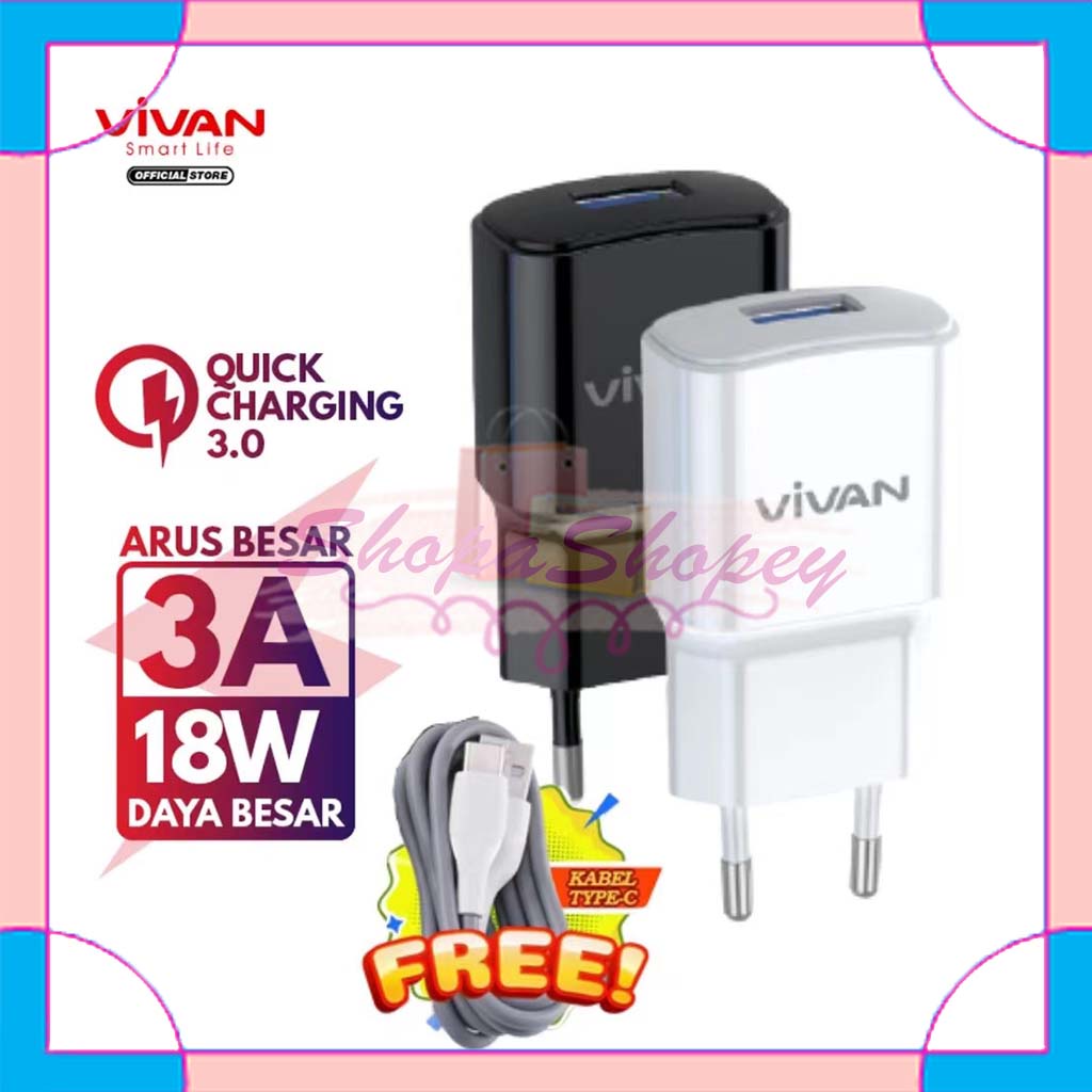 Charger VIVAN Power Oval 2 3A 18W Original Quick Charging Fast Charging - Garansi Resmi 1 Tahun