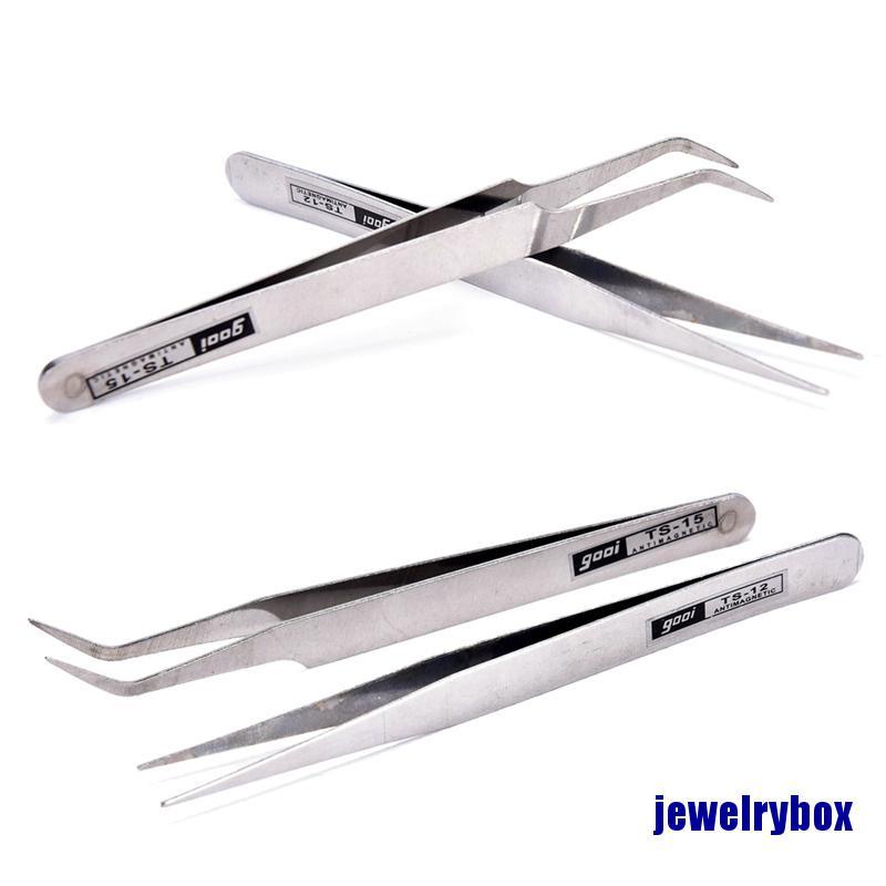 2 Pcs Pinset Bulu Mata Palsu Bahan Stainless Steel Untuk Nail Art