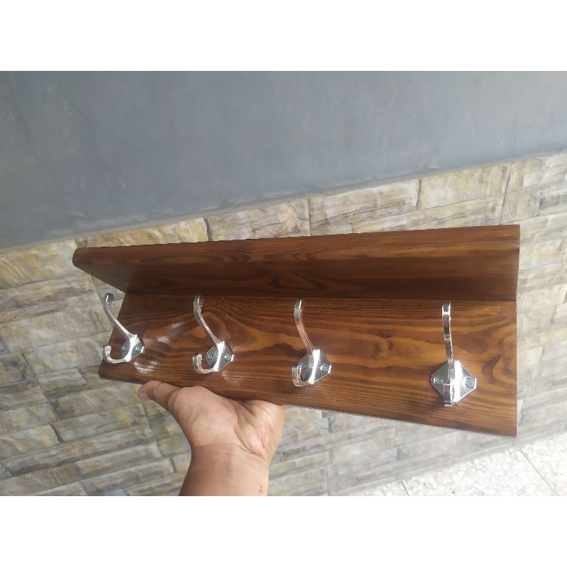 Rak gantungan baju / Rak gantungan kunci / kapstok kayu Cantolan besi