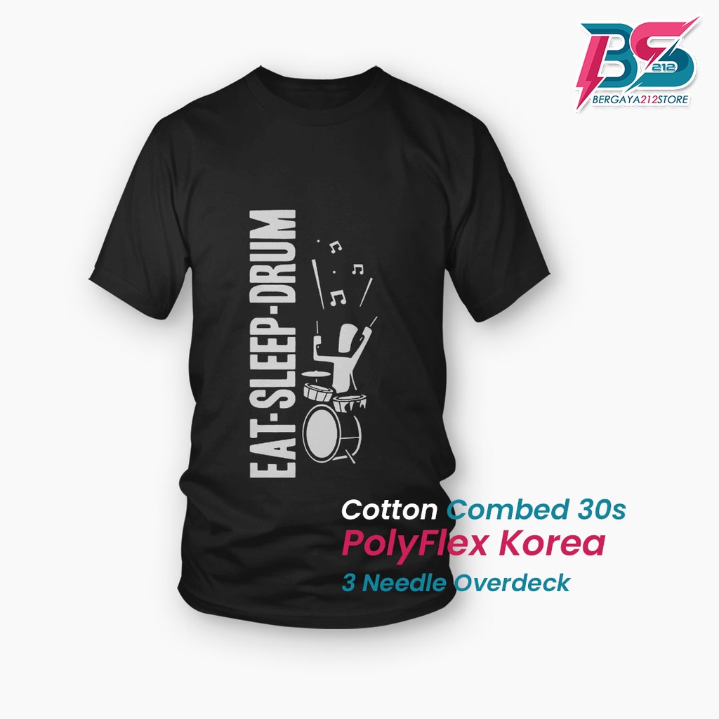 BISA COD Kaos Distro EAT SLEEP DRUM Cotton Combed Sablon Unisex / Baju Musik Drummer Keren