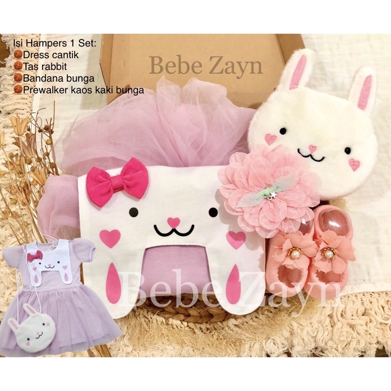 {BEBE ZAYN} Hampers baby/ hampers bayi/ baby gift/ kado bayi/ baby newborn/ Baby Girl/ Flowery Dress Set-Party Rabbit Lilac