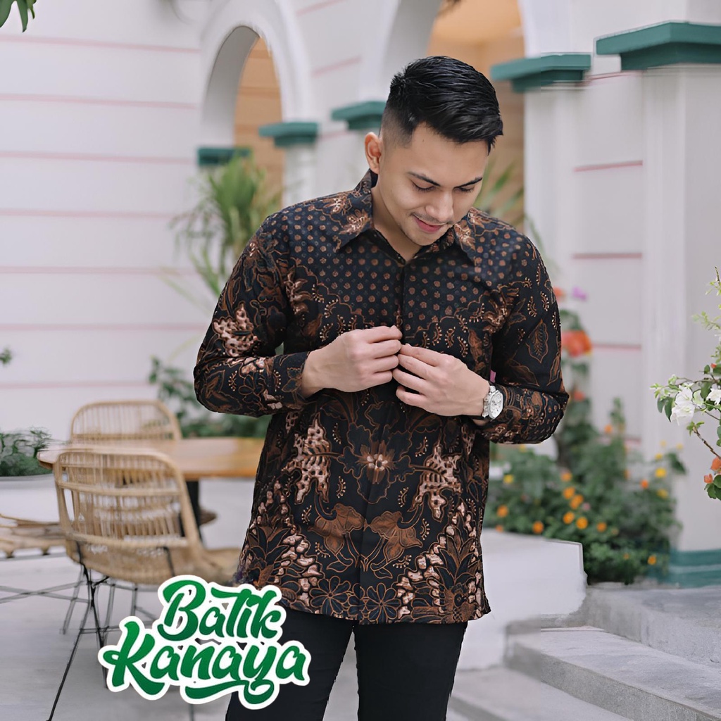 Kanaya Kemeja Batik Pria Lengan Panjang Full Furing Bahan Katun Sragenan PERWIRO