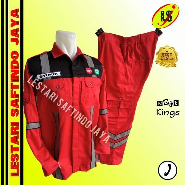 Wear | Baju Safety Setelan Celana Merah Hitam-Wearpack Coverall Safety