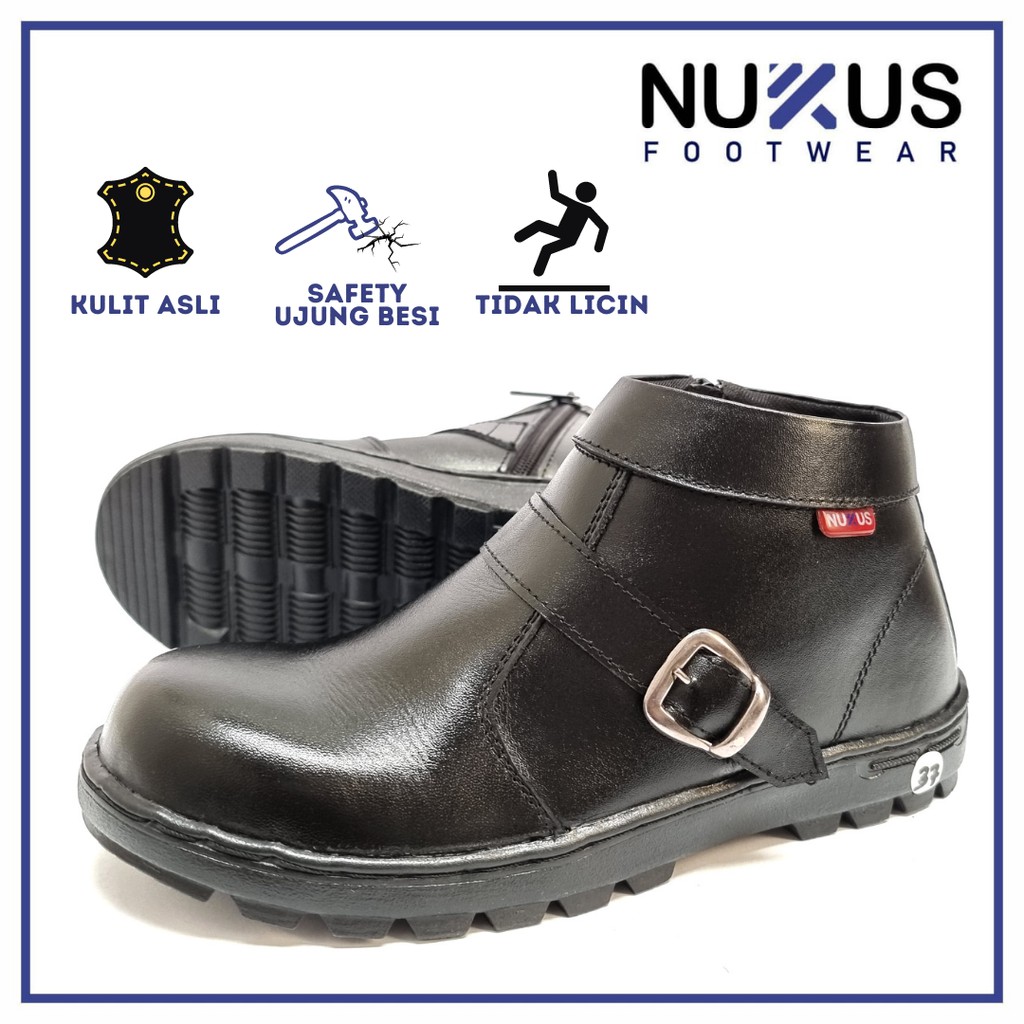 Sepatu Safety Boots Wanita Kulit Asli Nukus Hitam - R