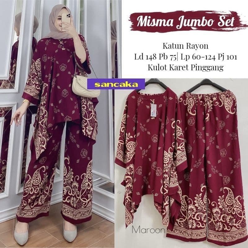 Misma One Set Jumbo Katun Rayon Tidie Premium Busui Setelan Wanita Waka Waka Set Celana Kulot Bigsize LD 140 cm