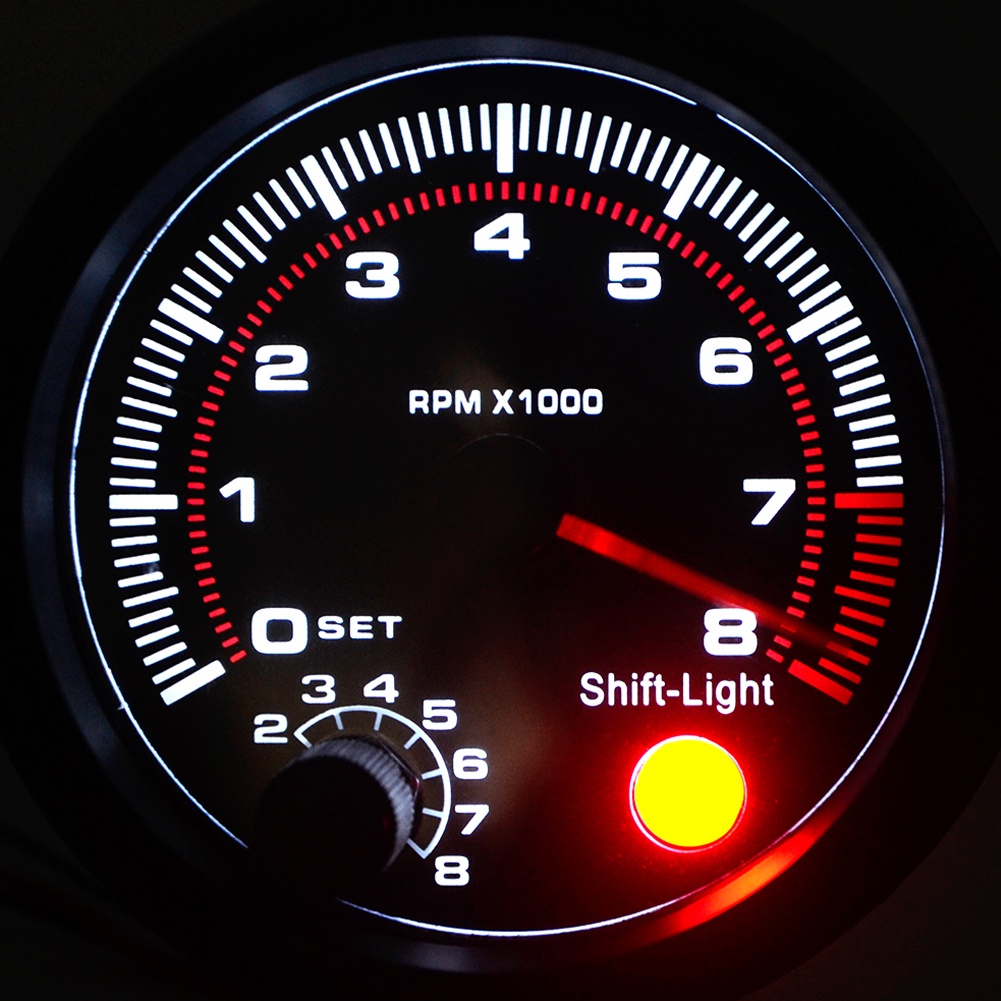 Tachometer Mobil Universal Warna Hitam Ukuran 3.75 &quot; 12V 0-8000 RPM Takometer Mobil Type R