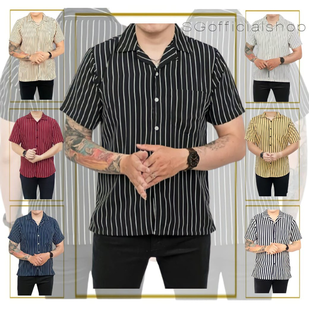 kemeja pria baju kemeja salur pria atasan pria kemeja distro hem cowok motif salur surfing kasual