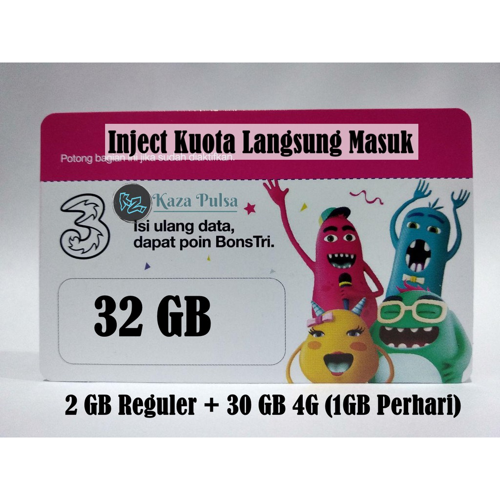 Inject Kuota Tri 32 GB Three Internet 2GB + 30GB (1GB Perhari)