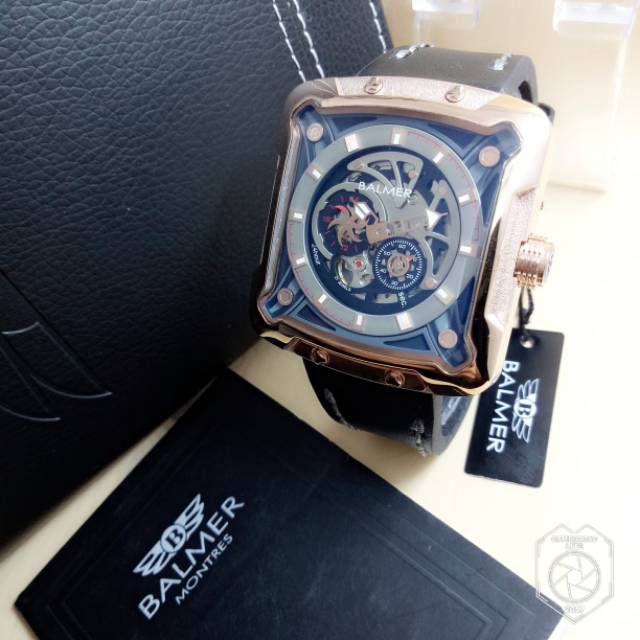 Jam Tangan Pria Balmer B 7982 Rosegold Automatic Leather Kulit Original Murah