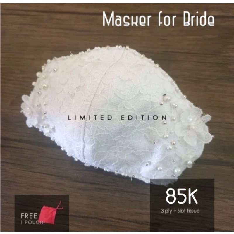 MASKER KAIN BRUKAT PUTIH PREMIUM UNTUK PENGANTIN WANITA / MASKER FOR BRIDE, MASKER PESTA/KONDANGAN