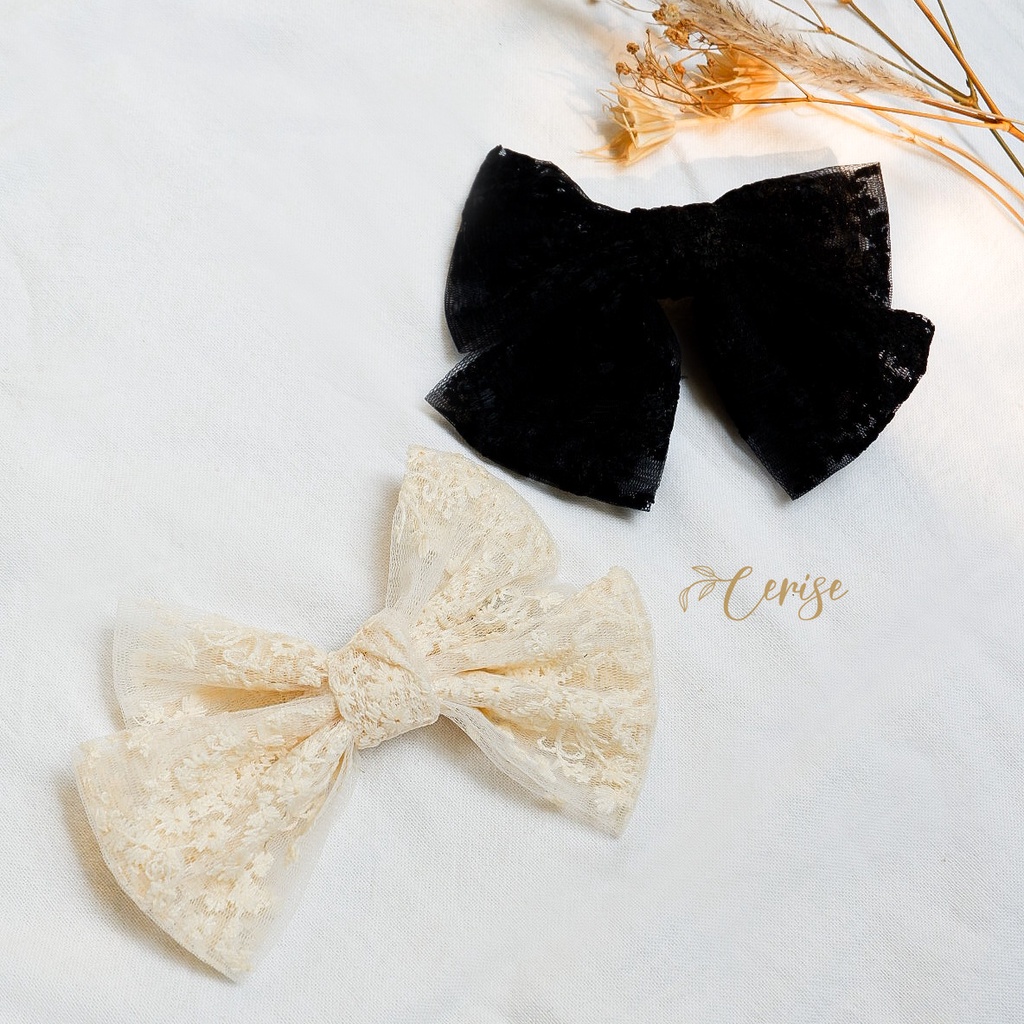 Sachi Hairpin | Jepit rambut pita lace korea putih hitam untuk anak dan wanita dewasa cantik manis