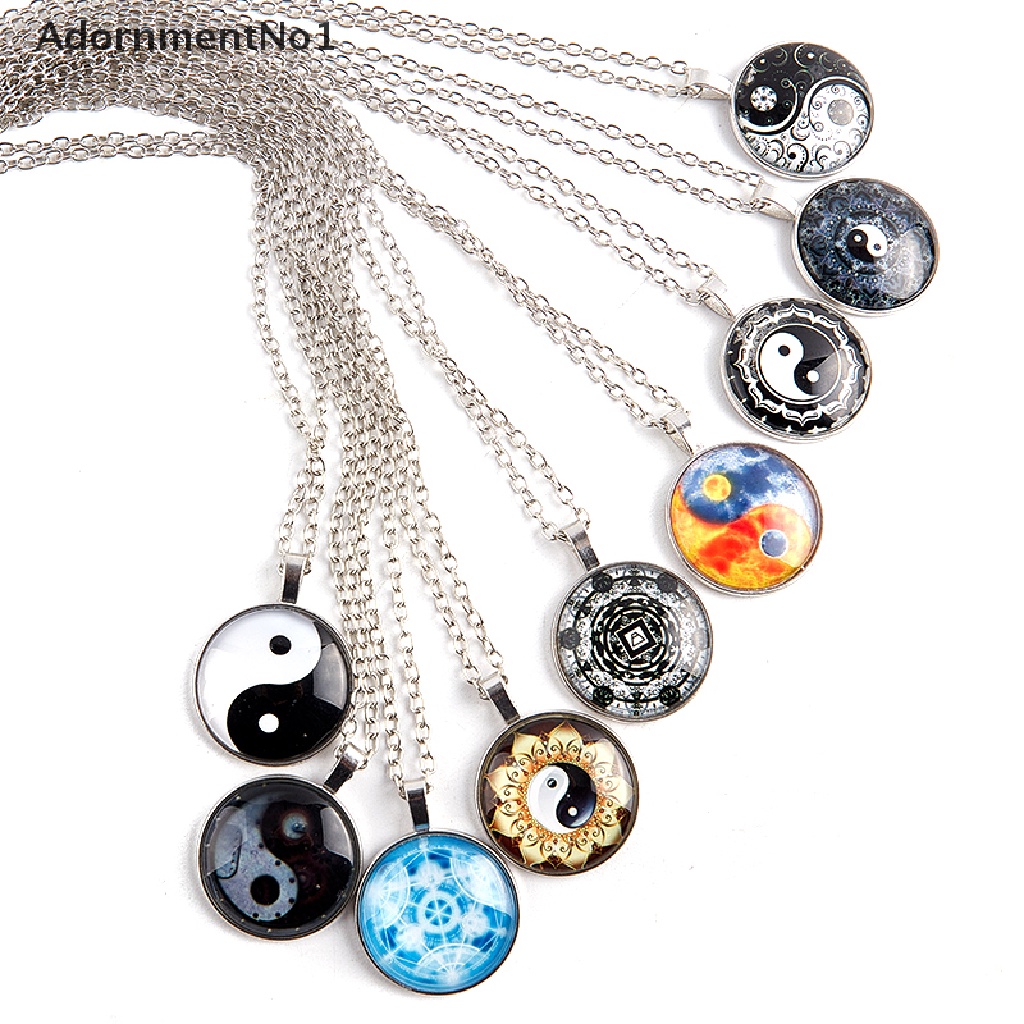 (AdornmentNo1) Kalung Rantai Tai Chi Yin Yang Cina Taoism Dengan Liontin Kaca Untuk Wanita