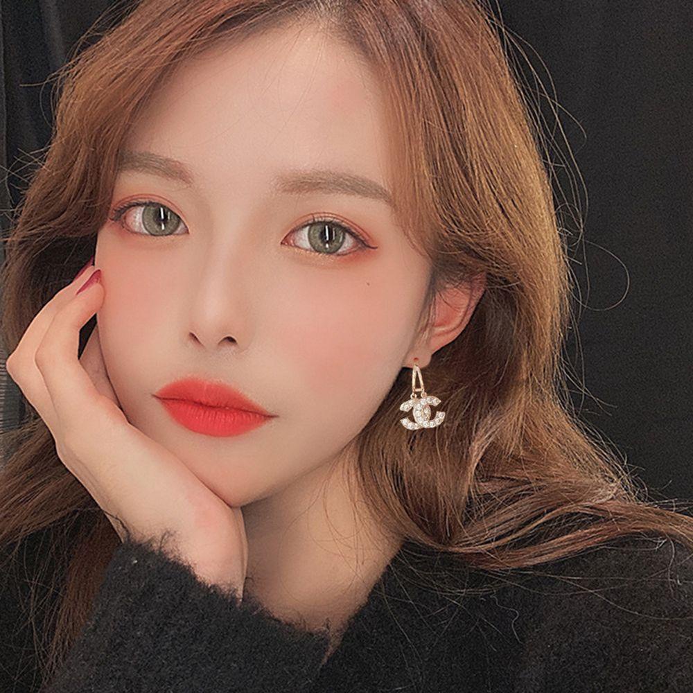 [Elegan] C Huruf Anting Trendi Retro Stud Earrings Perempuan Berlian Aksesoris Telinga Wanita Menjuntai Earrings