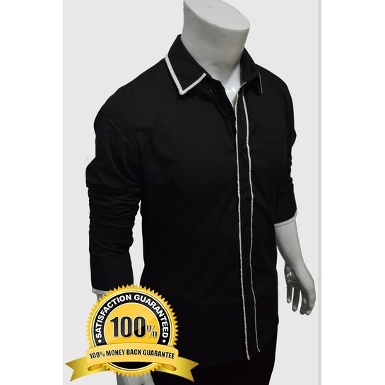 KEMEJA/HEM PRIA PUKEURI BLACK LENGAN PANJANG PRIA SLIMFIT CASUAL KOREAN STYLE