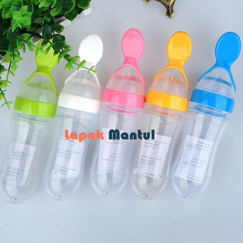 LM-0001 Botol Sendok Makan Bayi MPASI Baby Feeder BPA Free Botol Bayi Silikon Anti Tumpah