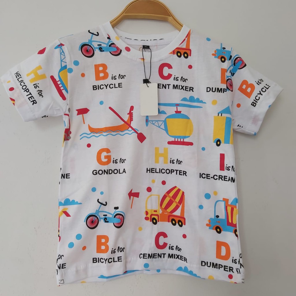 KAOS ANAK FULLPRINT BUNNYKIDSBEE KARAKTER NAMA ALAT TRANSPORTASI