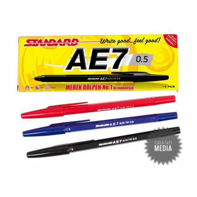 

[GRAND MEDIA] BALLPOINT / PENA / PULPEN STANDARD AE7 HITAM / BIRU / MERAH / 1PACK (12PCS)