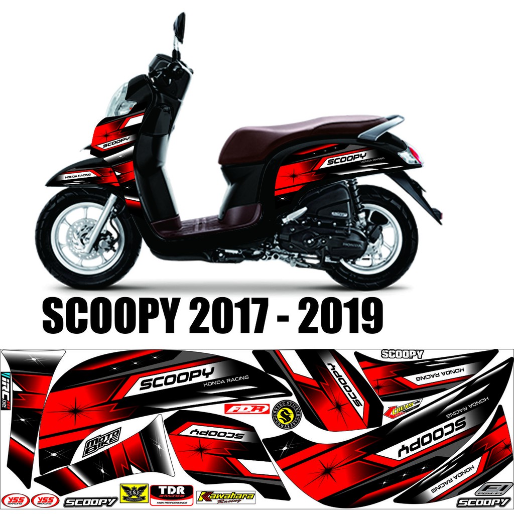 STIKER VARIASI HONDA MOTOR SCOOPY MOTIF NEW 2017-2019 VARIASI MOTIP SIMPLE STRIPING SCOOPY MERAH